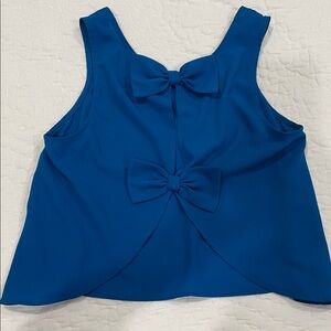 Blue Tank Top with Open Back Bow Accents